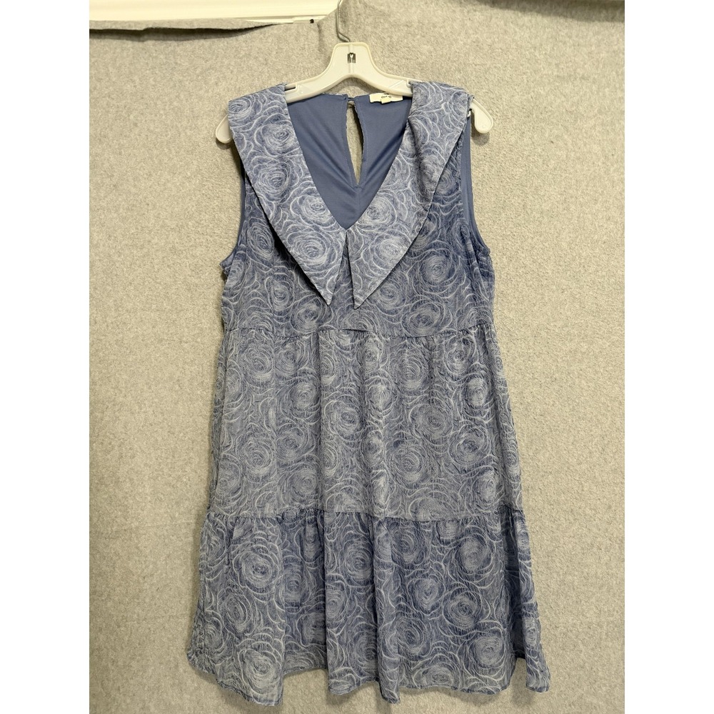 Entro Dress Womens M Blue Floral Lace V Neck Trapeze Swing Short Lined Boho